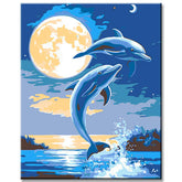 Painting by Numbers Art Animal Dolphin in The Full Moon